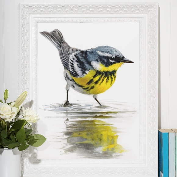 Watercolor Magnolia Warbler Bird Portrait Wall Art Print Poster , Unframed - Picture 7 of 7